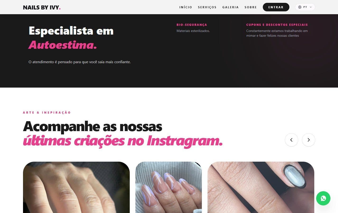 Publicações do Instagram escolhidas pela dona no painel.