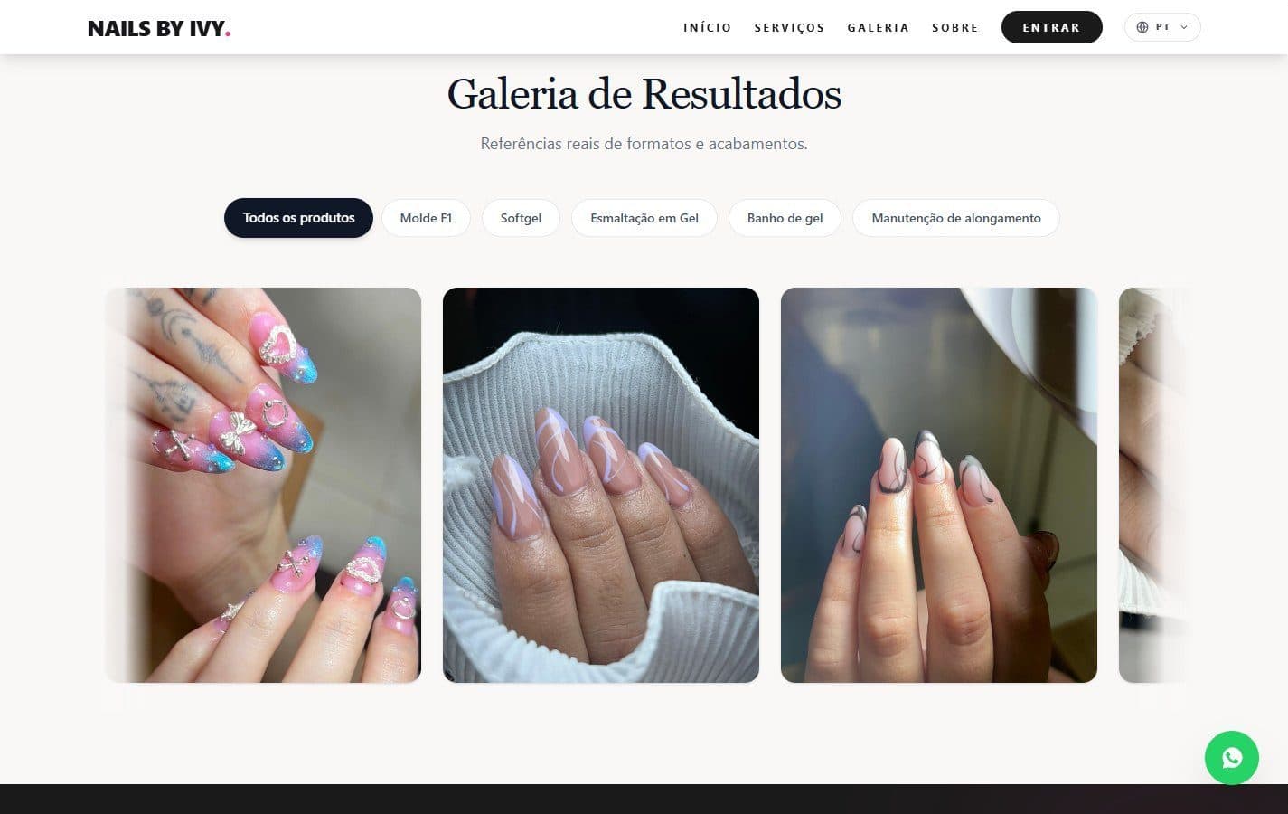 Galeria de resultados filtrada pelo tipo de serviço.