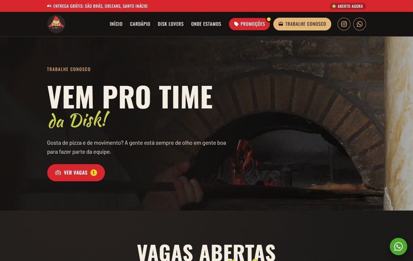 Vagas abertas; o link some do menu quando não há nenhuma.